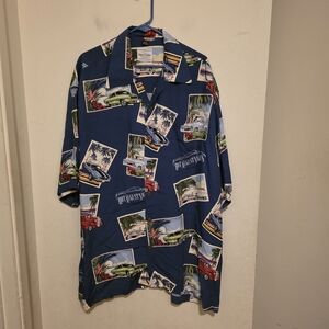 David Carey  Originals Blue Short-Sleeve Shirt with Car & Postcard Print Size 2X